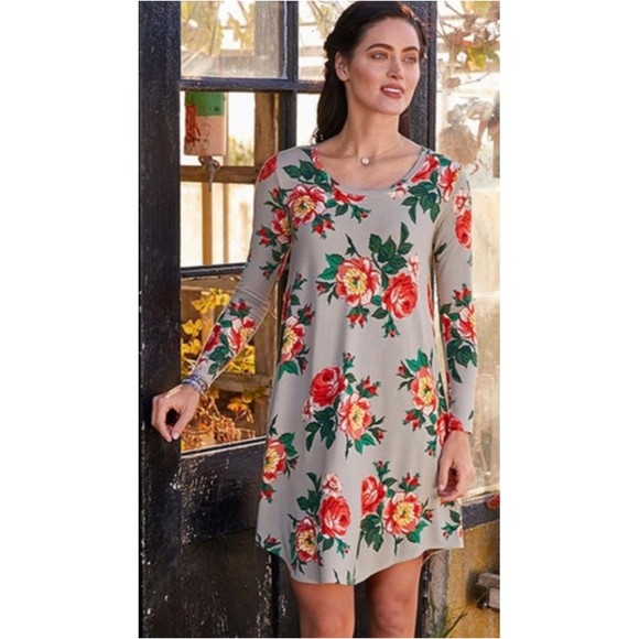 MATILDA JANE Grey Floral Long Sleeved Mini Dress - Picture 1 of 5